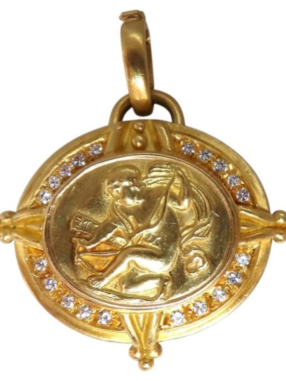 Zodiac Vintage Medallion Natural .60ct Diamonds Pendant Pin 18kt*